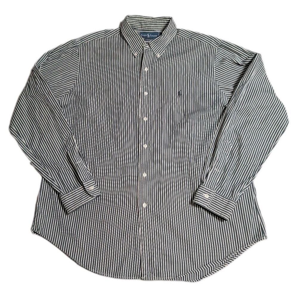 Ralph Lauren Shirt Mens XL Classic Fit Gray White Stripe Long Sleeve Button Down
